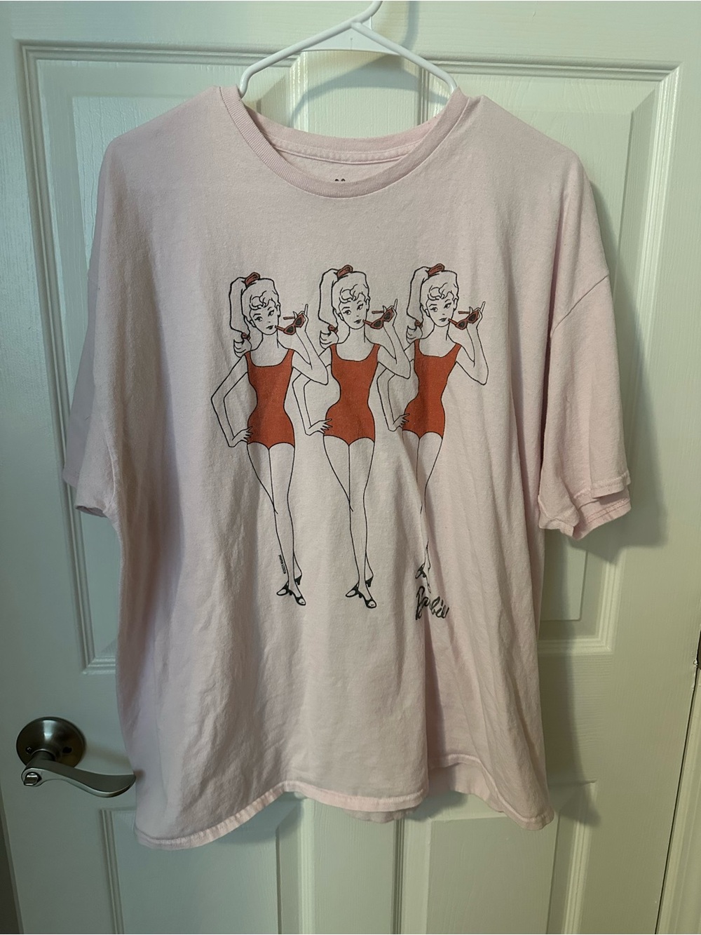 Junk Food Clothing Light Pink Tee with Red Swimsuit Barbie Trio Graphic